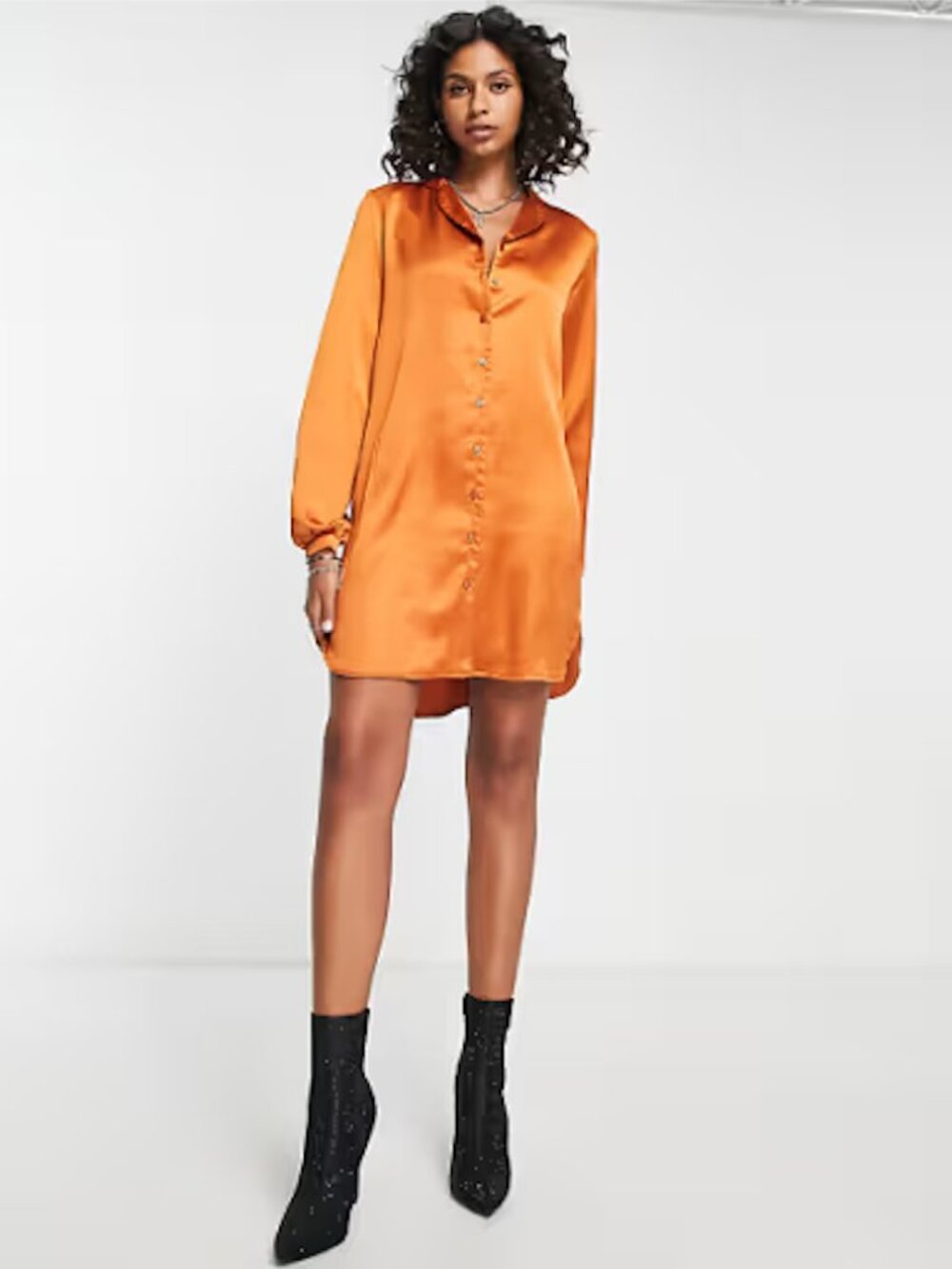Burnt orange Satin shirt dress